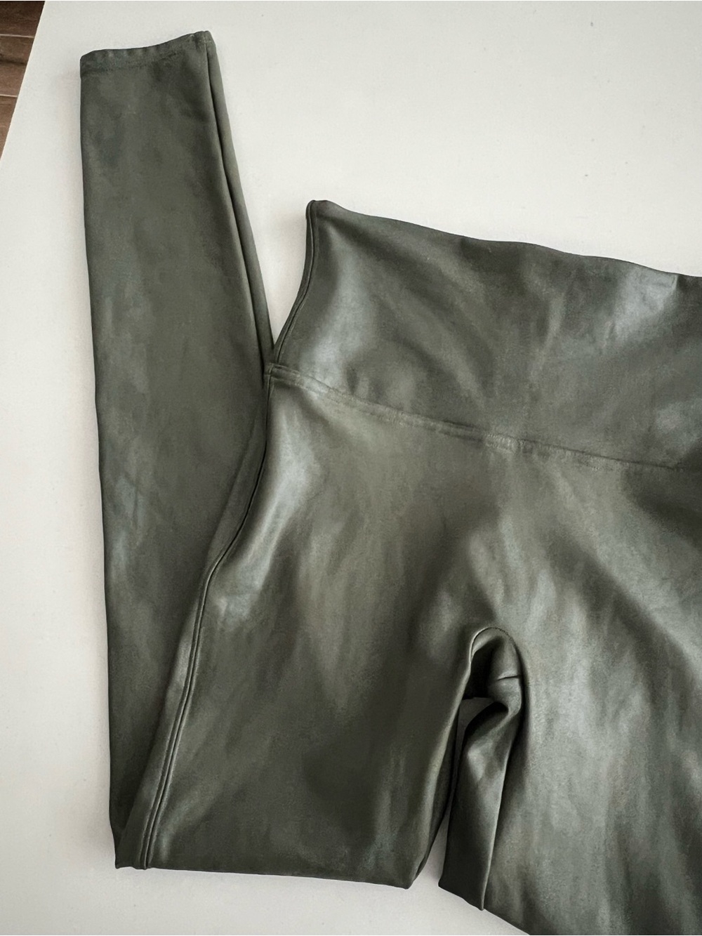 Spanx Faux Leather Leggings in Olive Green Medium - Picture 2 of 7